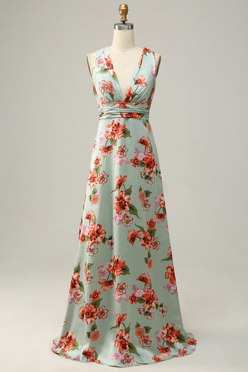 Grön Grimma ärmlös A-linje Brudtärnklänning